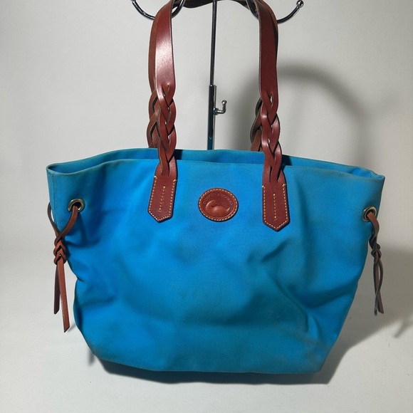 Dooney & Bourke Turquoise Blue Tote with Brown Leather Accents - Picture 1 of 9